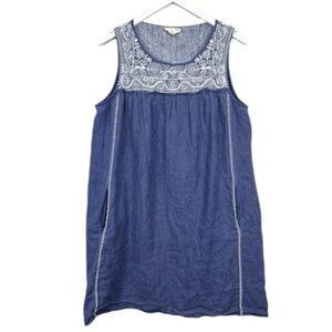 Pure DKNY 100% Linen Denim Embroidered Lined Dress